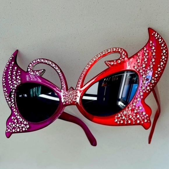 Unique Purple and Red Rhinestone Sunglasses - Picture 1 of 7